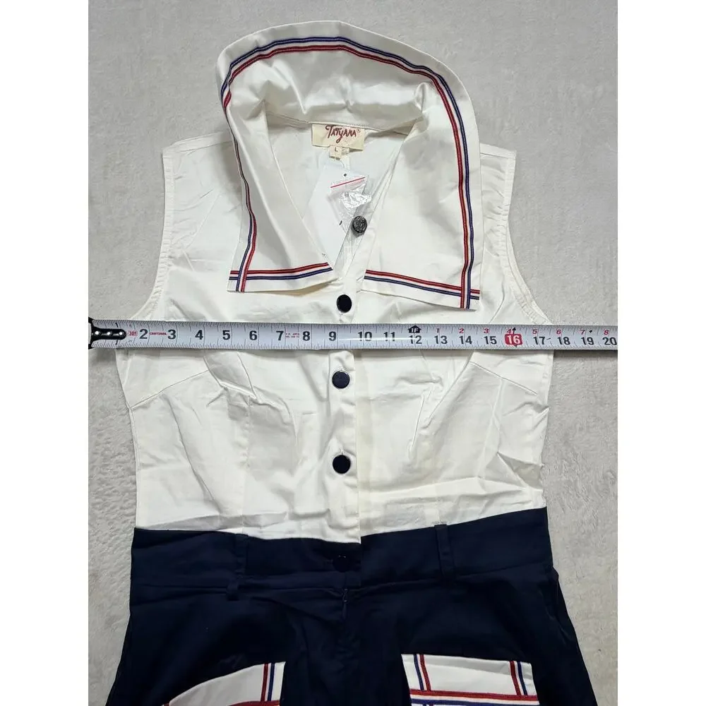 NWT Tatyana Bimmy Nautical Romper Navy White Sailor Collar Pinup Rockabilly L